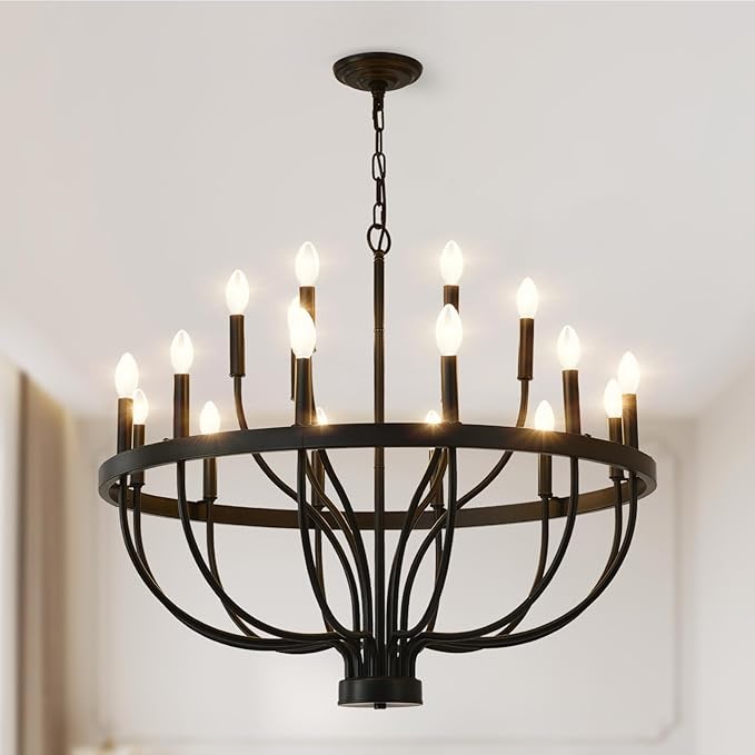 Black Farmhouse Chandelier with Candle Lights