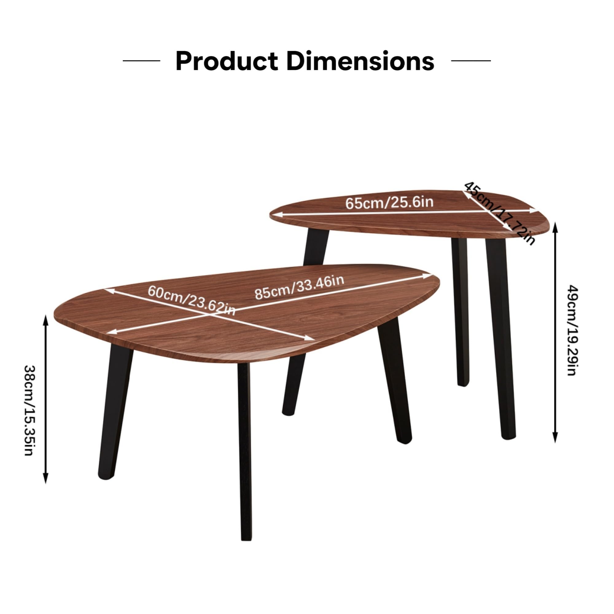 DURISEN Nesting Coffee Table Set of 2-Mid Century Modern Wooden Coffee Table,Guitar Pick Stacking Tables with Solid Wood Legs,Small Coffee Tables for Small Spaces,Living Room,Apartment(Walnut)
