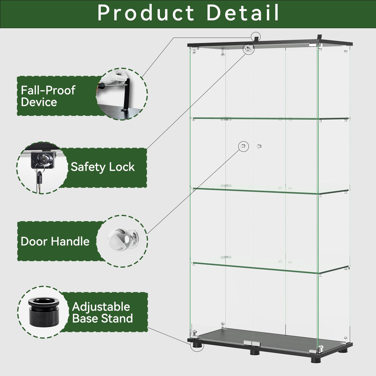 4-Shelf Locking Glass Display Cabinet