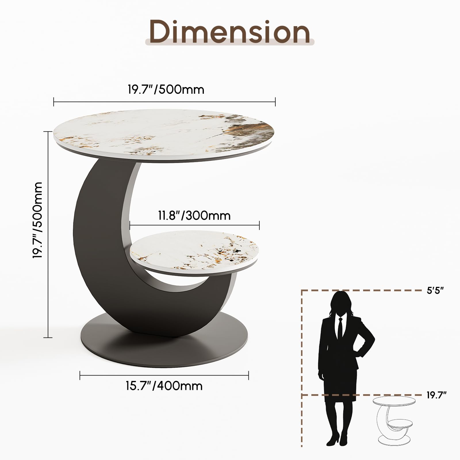 LOVEDIMA Modern Round End Table Faux Marble 2 Tiers Accent Side Table with Storage Shelf Snack Table Sofa Table for Couch Living Room (White & Gray)