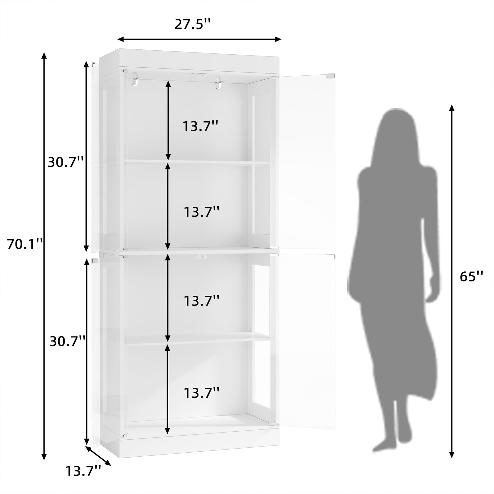 70" Glass Display Cabinet – 4-Tier Curio Cabinet