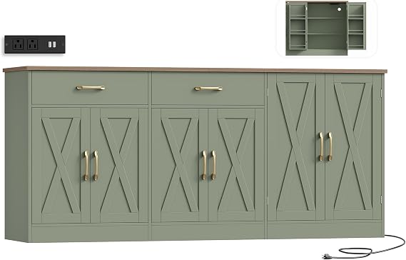 Farmhouse Buffet Cabinet with Charging Station