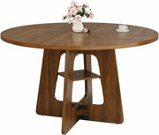 47" Round Farmhouse Dining Table for 4–6 with Storage Shelf