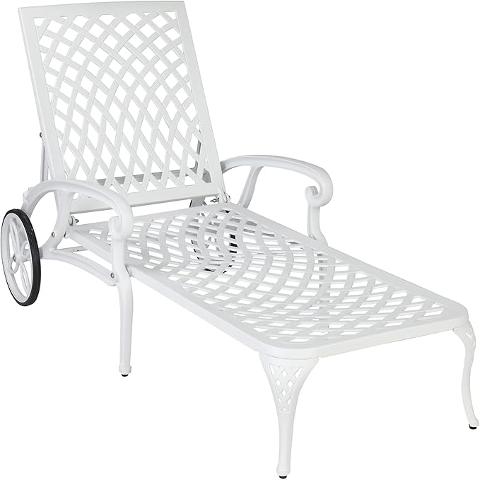 Outdoor Chaise Lounge Chair with Adjustable Backrest & Wheels