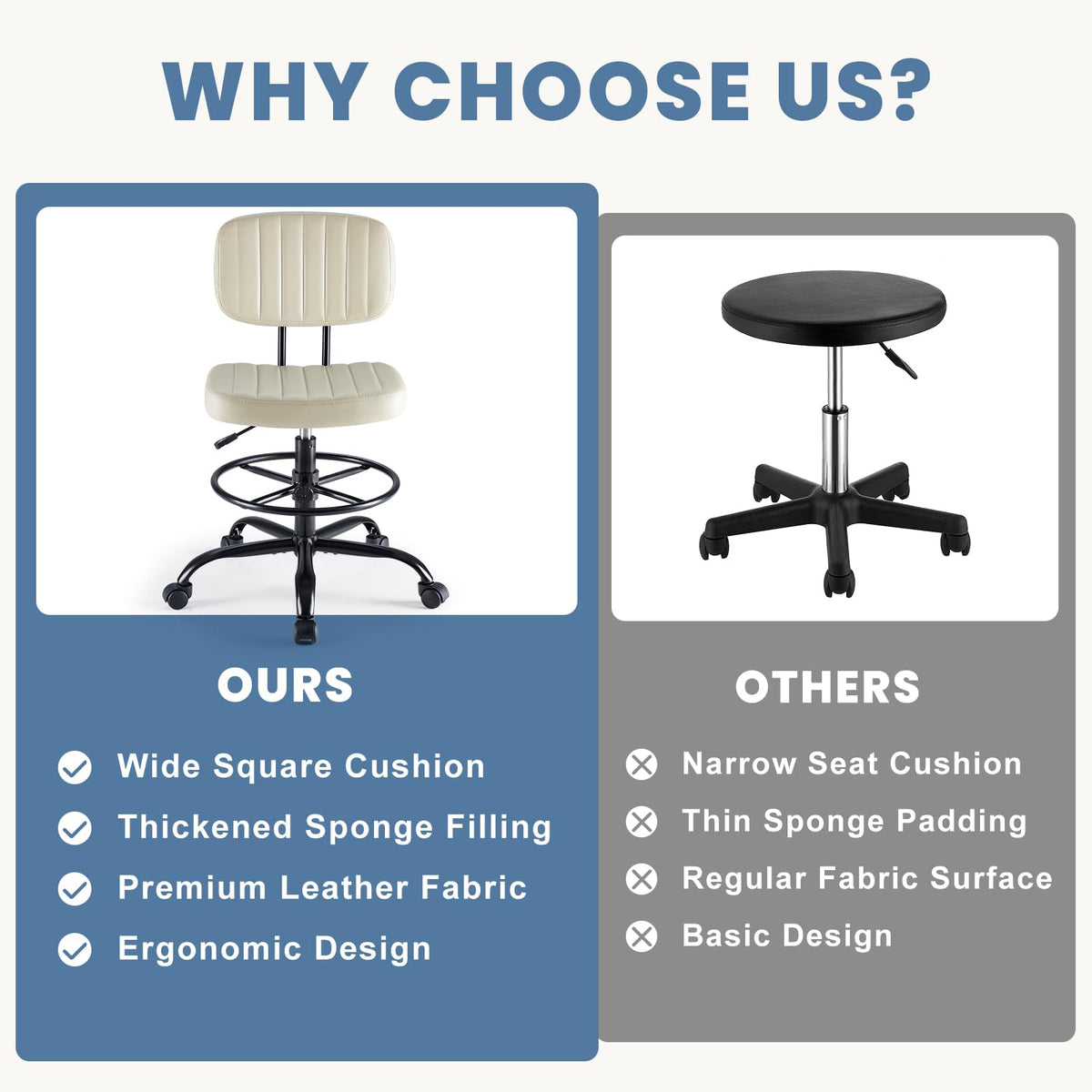DUMOS Armless Drafting Chair, Standing Desk Chair, Rolling Stool