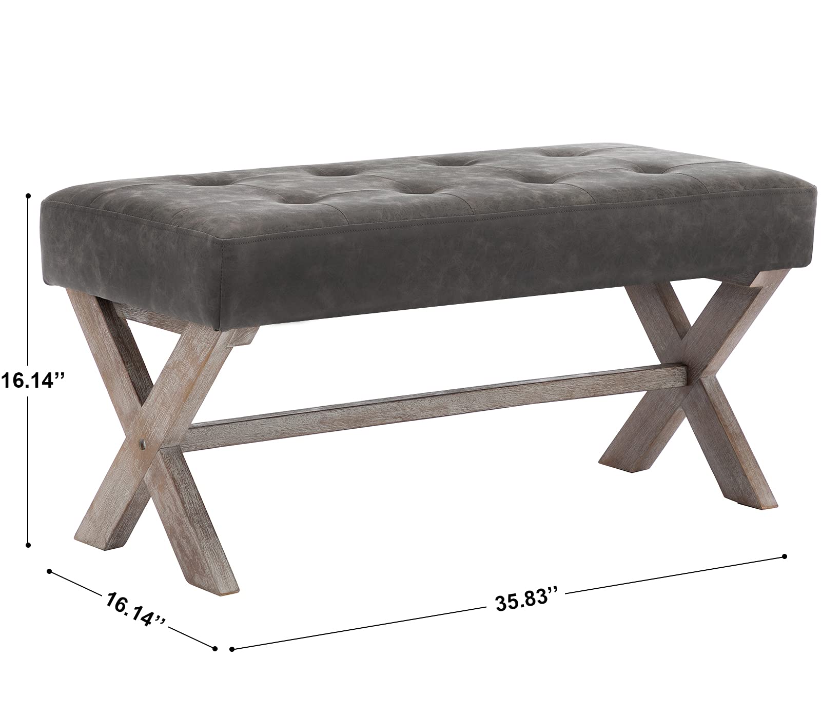 chairus PU Leather Upholstered Entryway Bench, 36 inch Bedroom Bench Seat with X-Shaped Wood Legs for Living Room, Foyer or Hallway - Gray