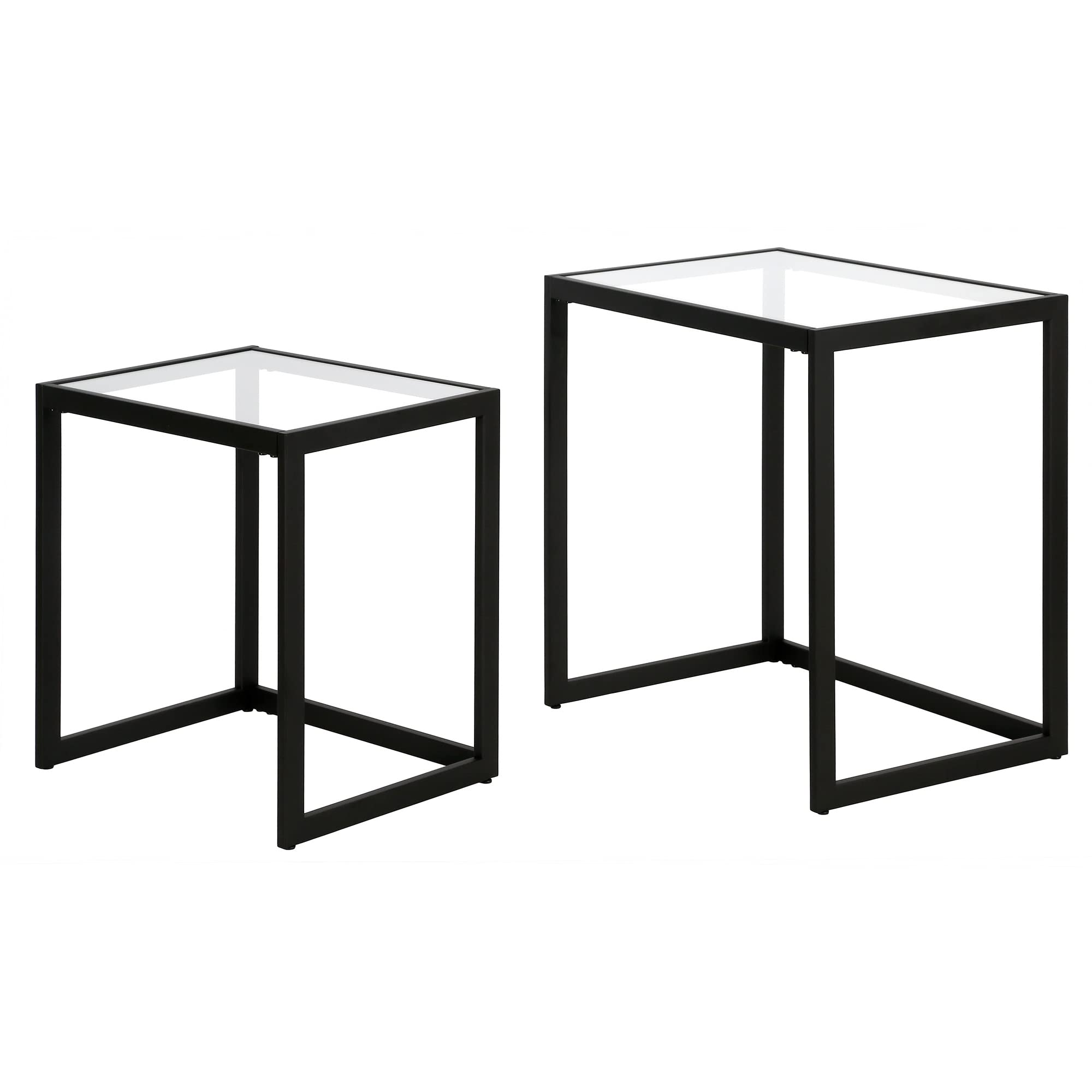 Rectangular Nested Side Table Set with Tempered Glass Tops