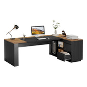 L-Shaped Executive Desk with Drawers & Storage Cabinet