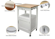 eHemco Kitchen Island Cart on Wheels with Drawer, Storage Cabinet, Shelf and Natural Solid Hardwood Top, White Base