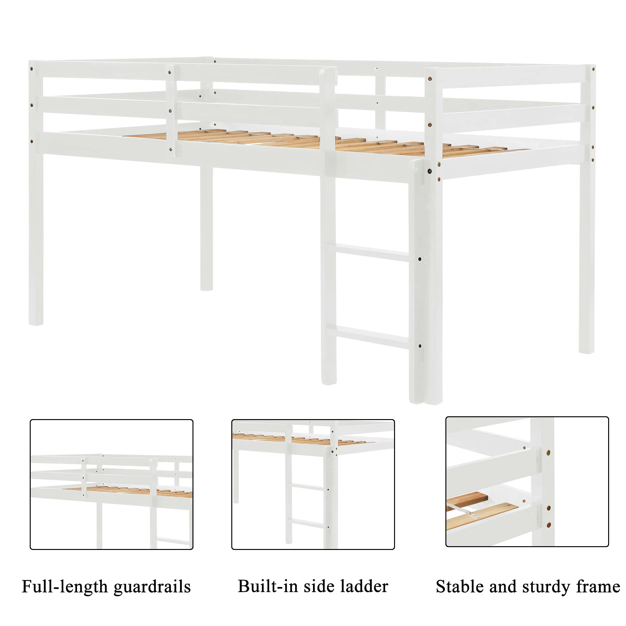 Twin Kids Loft Bed with Ladder & Guard Rails