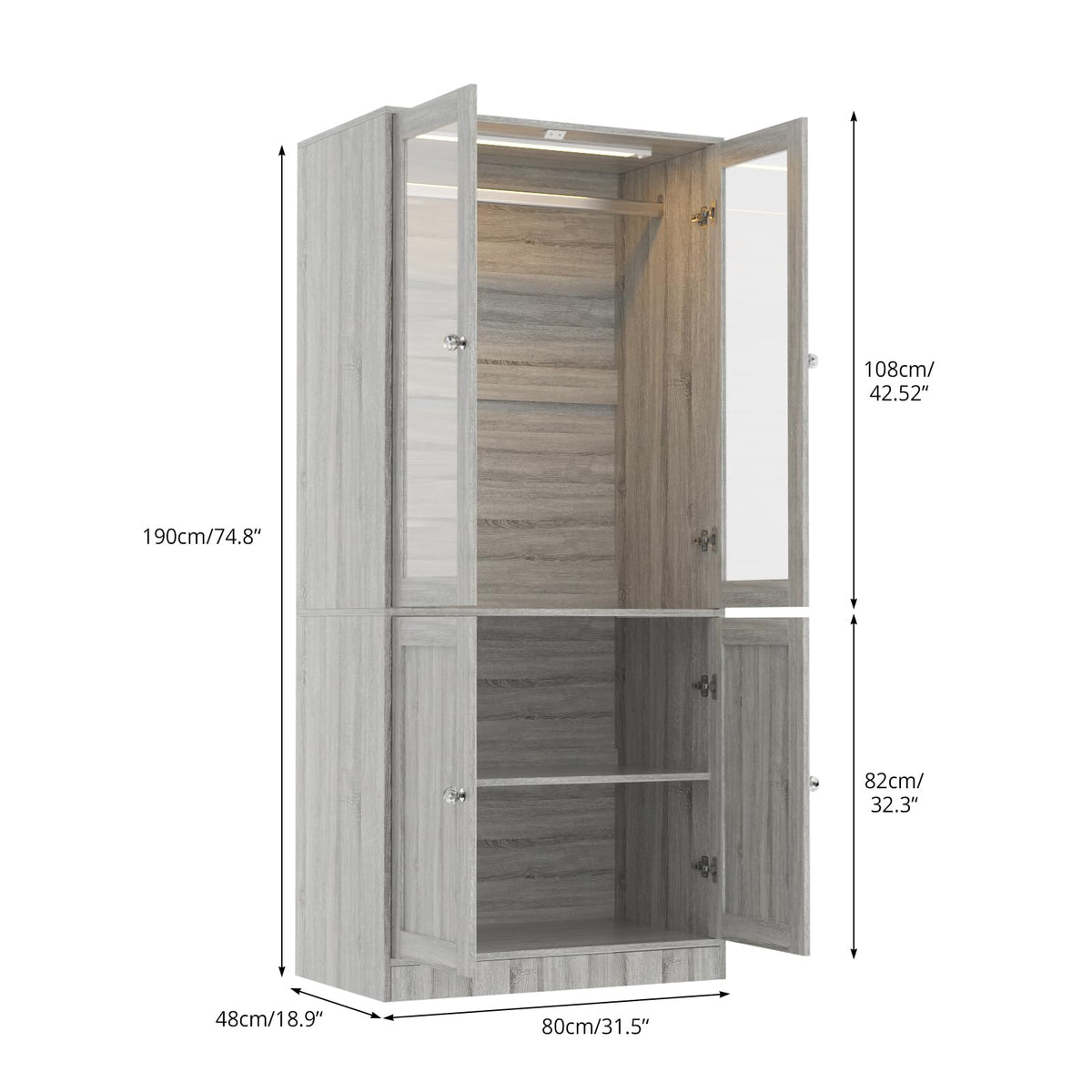 Glass Door Wardrobe with LED Lighting