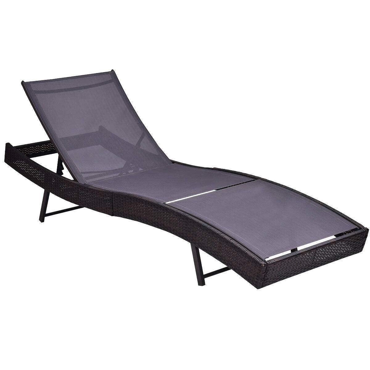 Tangkula Patio Reclining Chaise Lounge, Outdoor Beach Pool Yard Porch Wicker Rattan Adjustable Backrest Lounger Chair