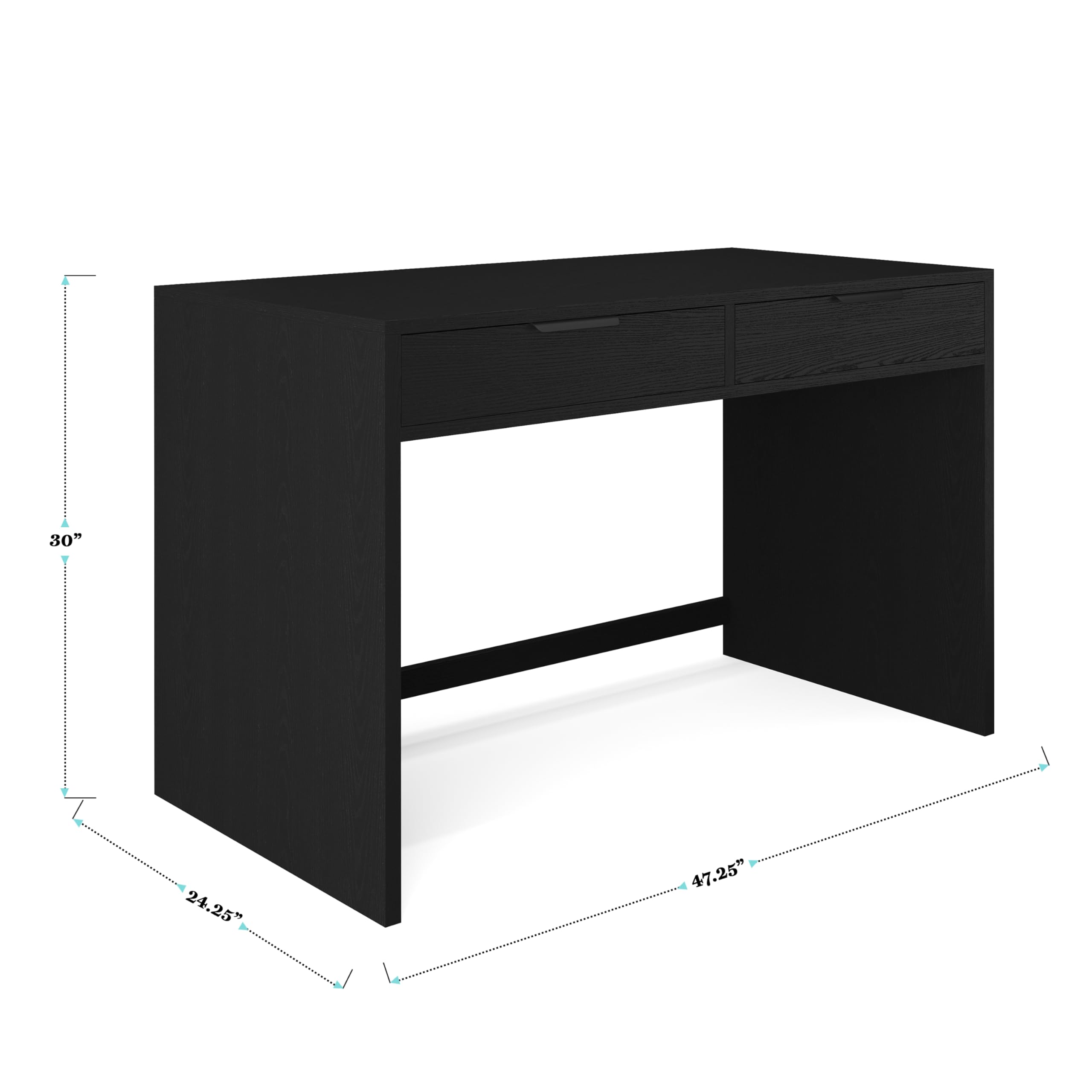 Martha Stewart Kayden Home Office Modular Desk with 2 Drawers in Black with Oil Rubbed Bronze Hardware