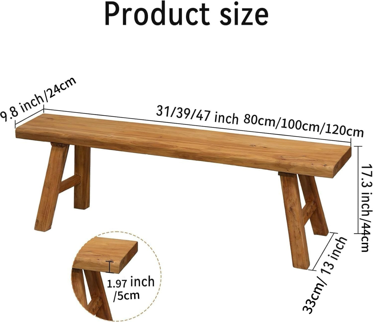Rustic Elm Wood Bench