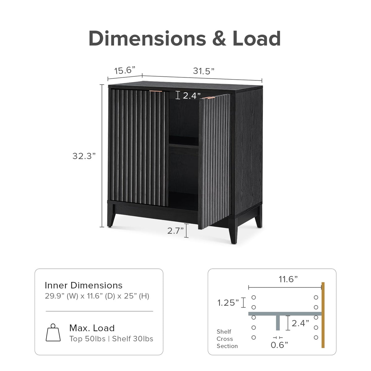 mopio Brooklyn Storage Cabinet, Sideboard, Credenza (Black, Set of 2)