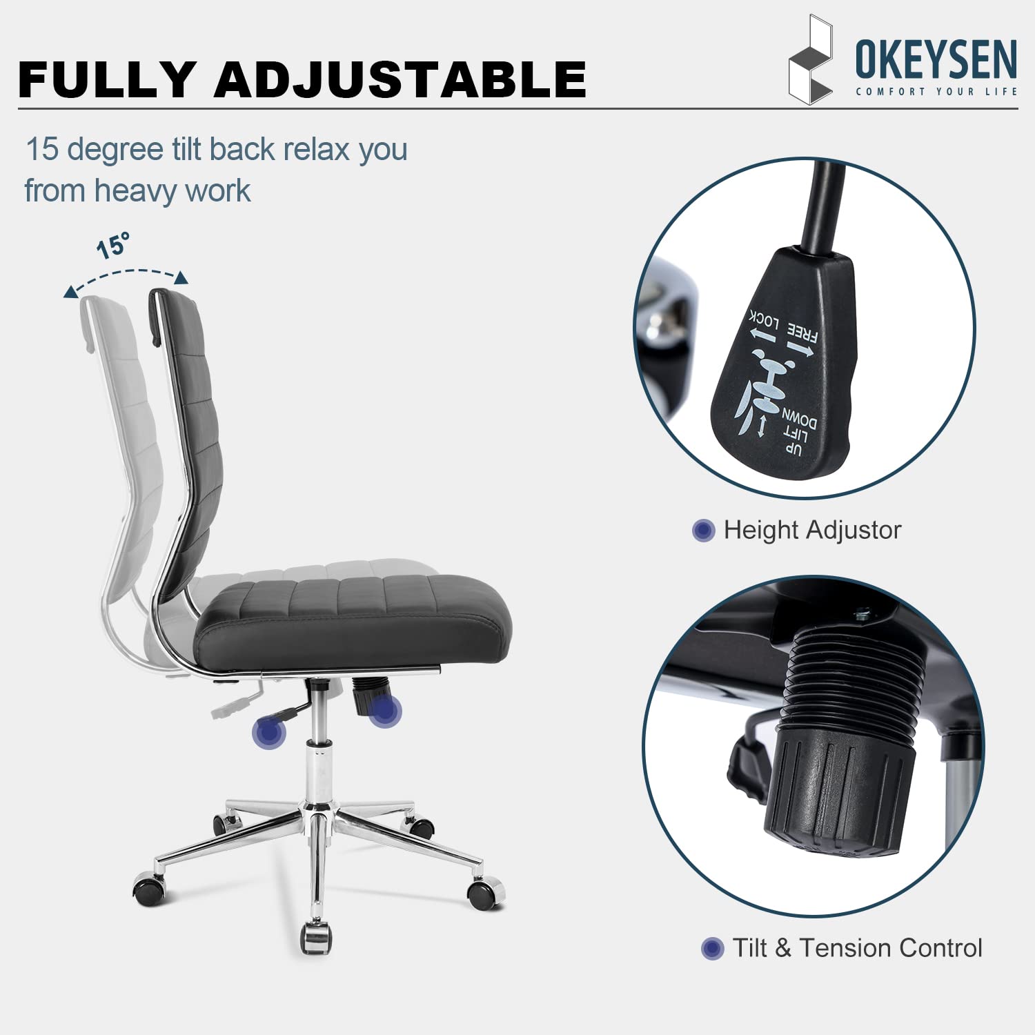 Armless Mid-Back Ergonomic Swivel Office Chair