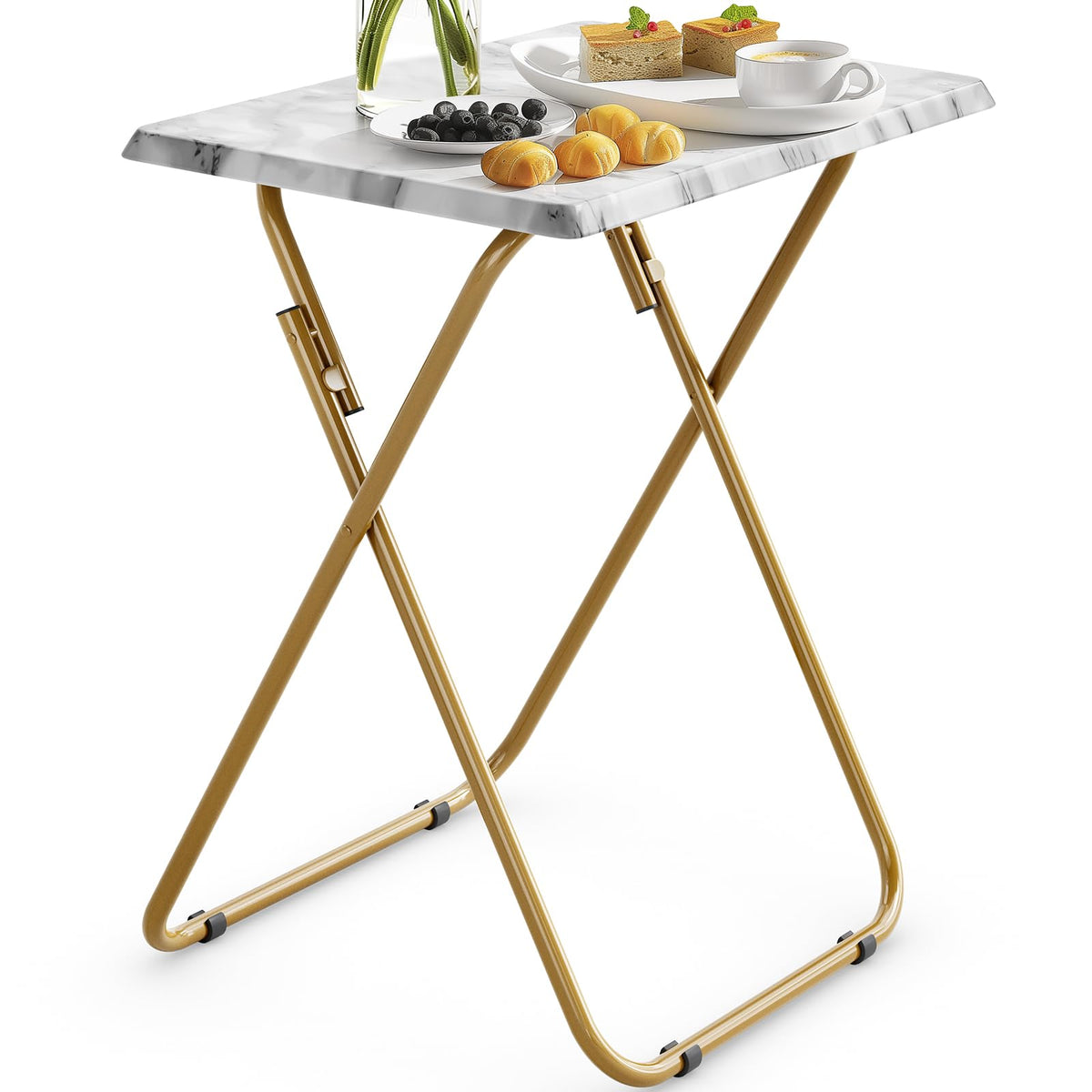 HUANUO Folding TV Tray Table, No Assembly TV Tray with Marble-Look Top