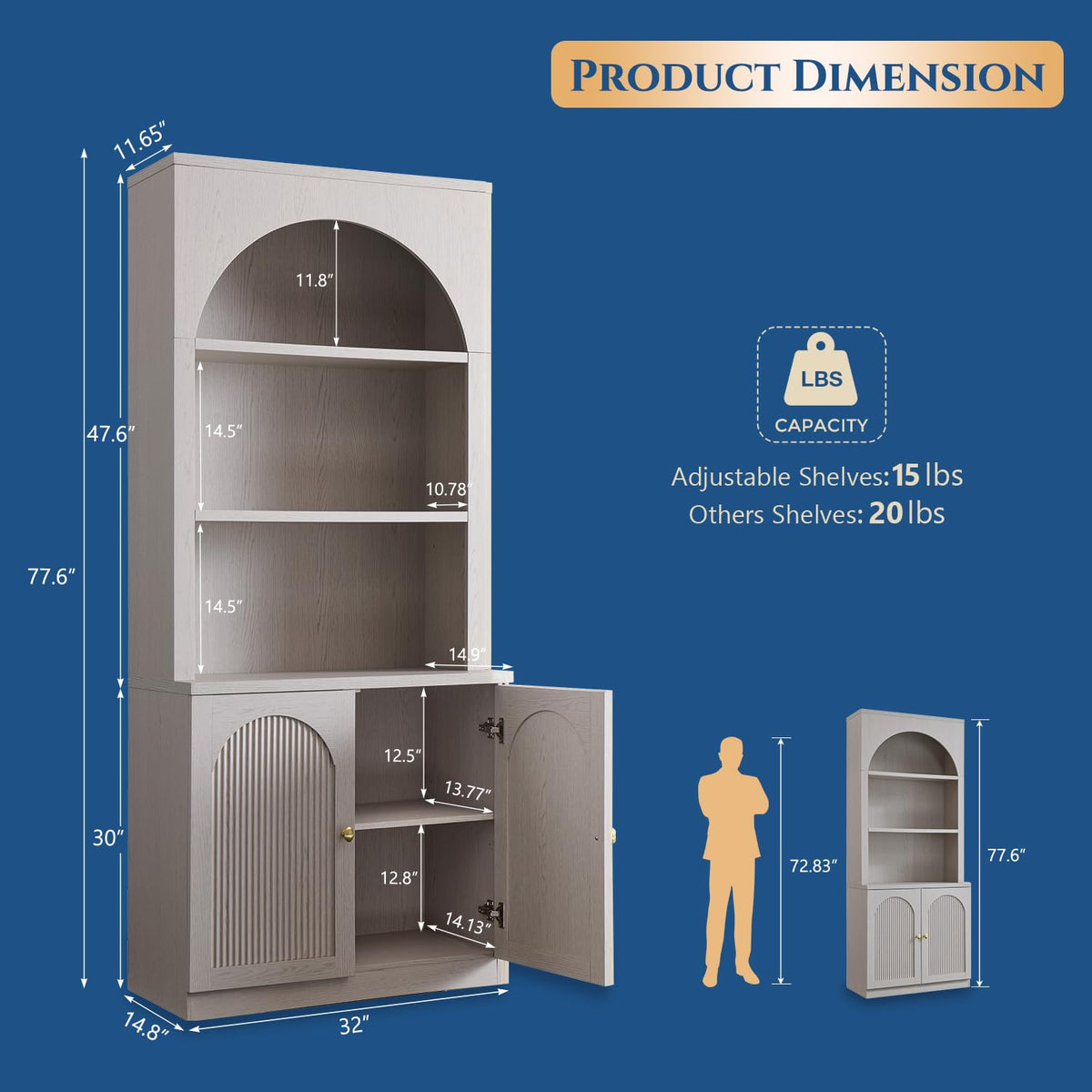 Light Grey Arched Bookcase