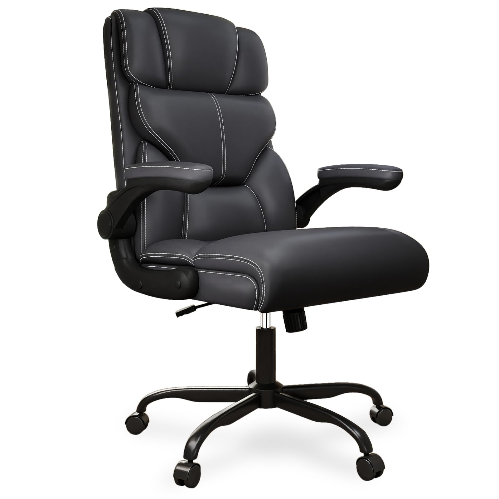 Mid-High Back Leather Office Chair with Flip-Up Armrests