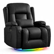 URRED Swivel Rocker Recliner Chair with LED Ambient Lights for Adults，Black