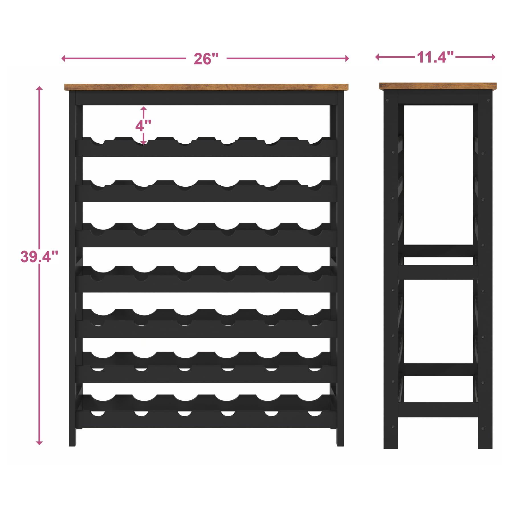 Cabonpanel 42 Bottles Bamboo Wine Rack Freestanding Floor, 7-Tier Wine Storage Shelf with Table Top, Wine Display Holder for Kitchen Pantry Bar Cellar, Rustic Brown and Black