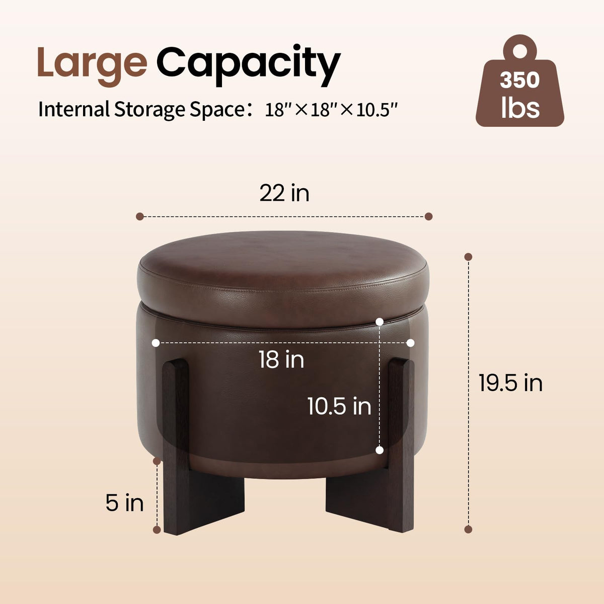 Round Faux Leather Storage Ottoman