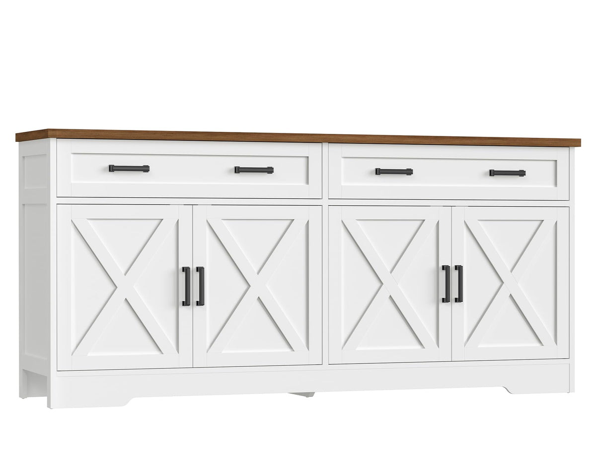 usikey 63" W Buffet Cabinet with Storage, Sideboard Cabinet with 2 Adjustable Shelves and 4 Doors, Modern Farmhouse Coffee Bar Cabinet for Kitchen, Living Room, White