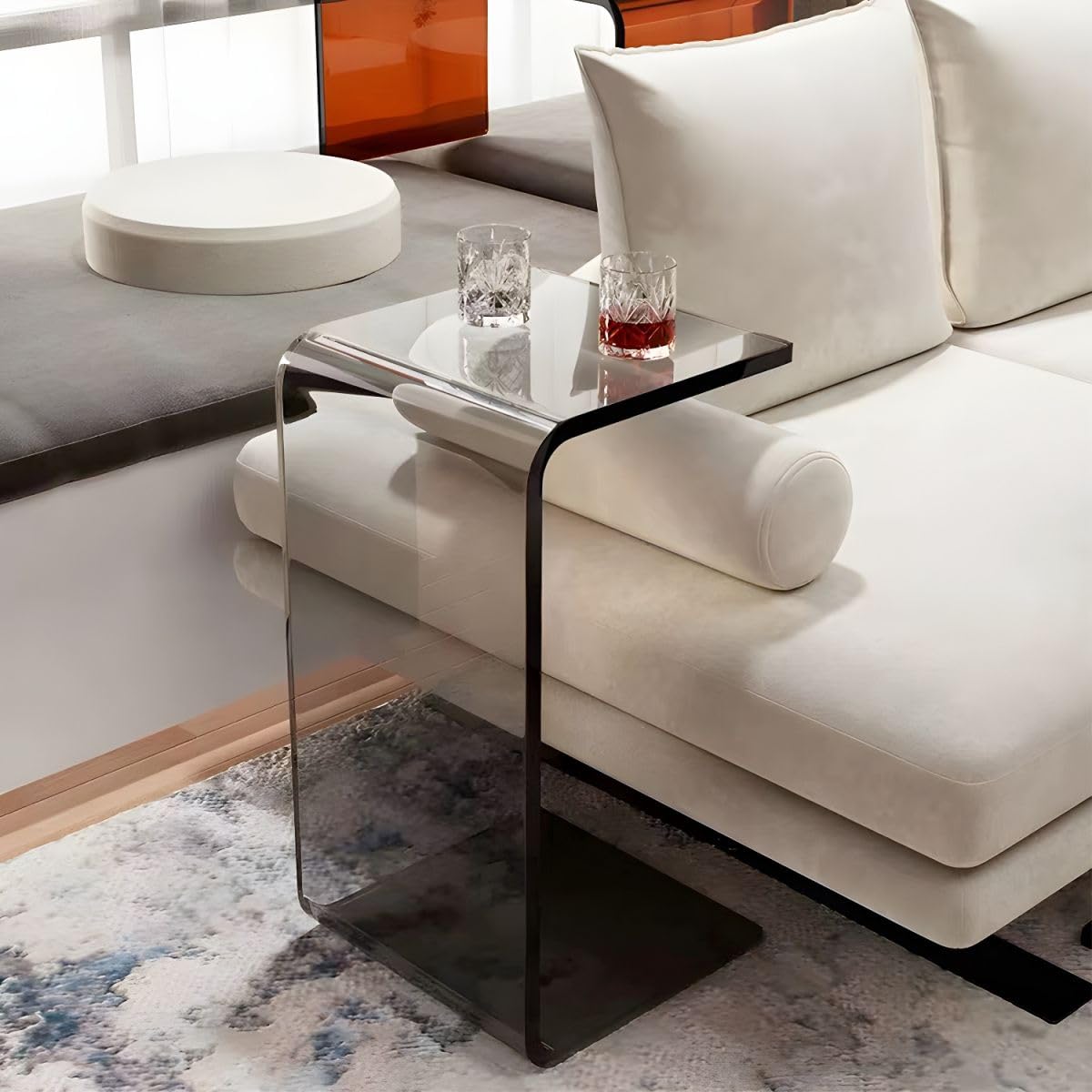 Smoke Gray Acrylic C-Shaped Side Table