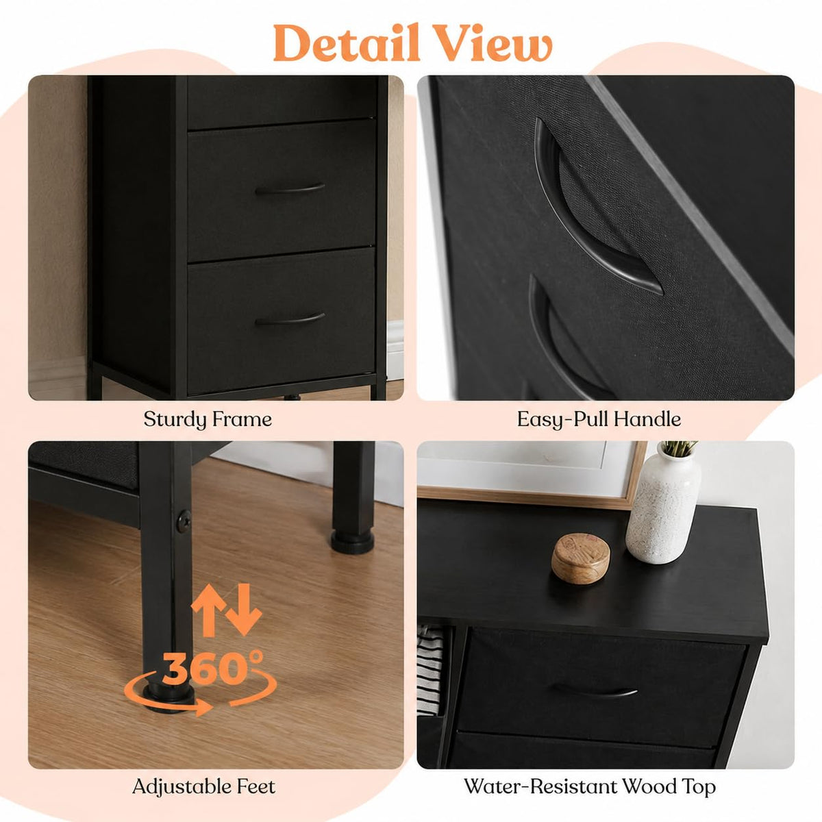 8-Compartment Tall Storage Cabinet with Steel Frame and Top Panel, Black