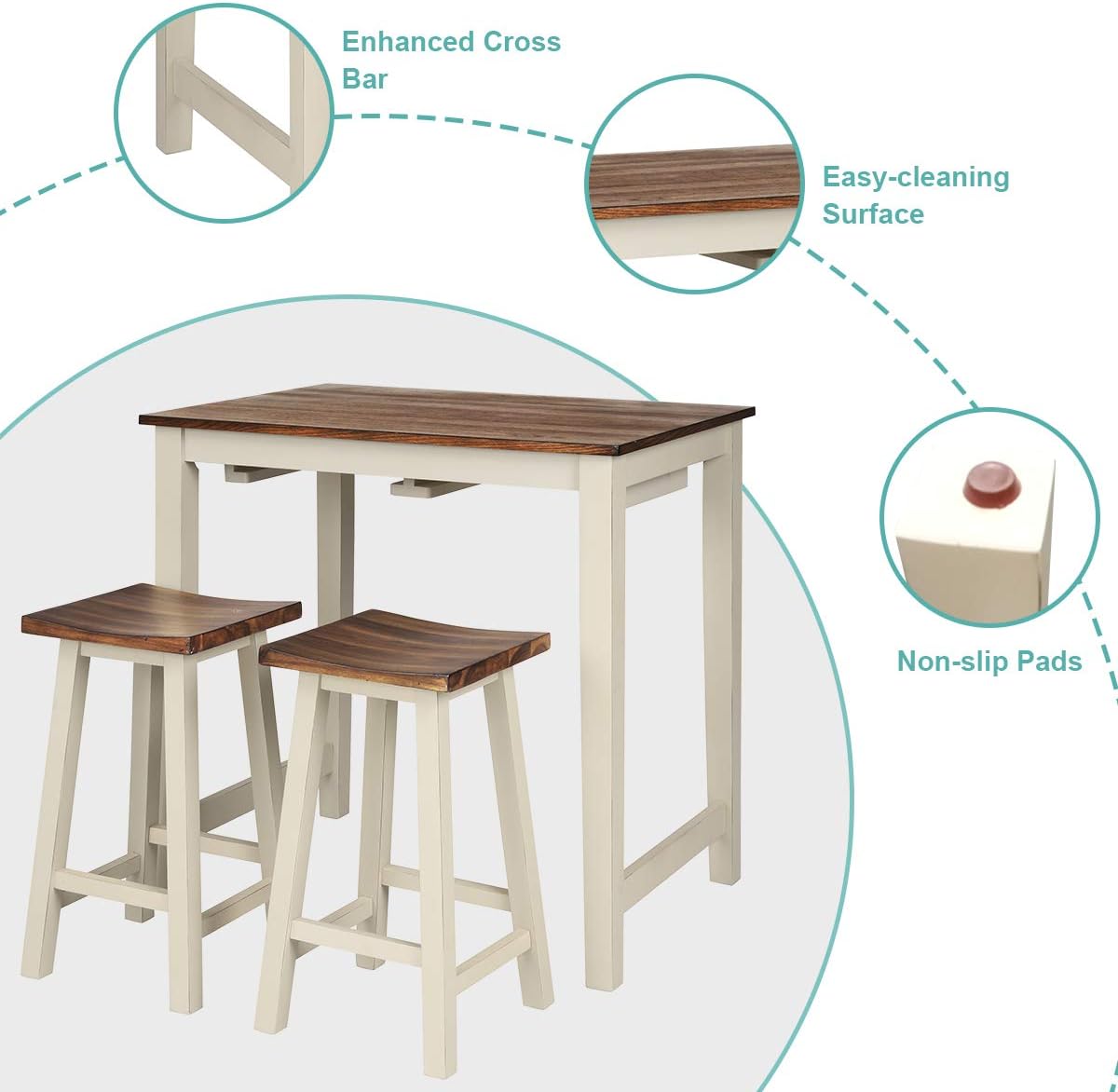 3-Piece Counter Height Pub Table Set with 2 Bar Stools