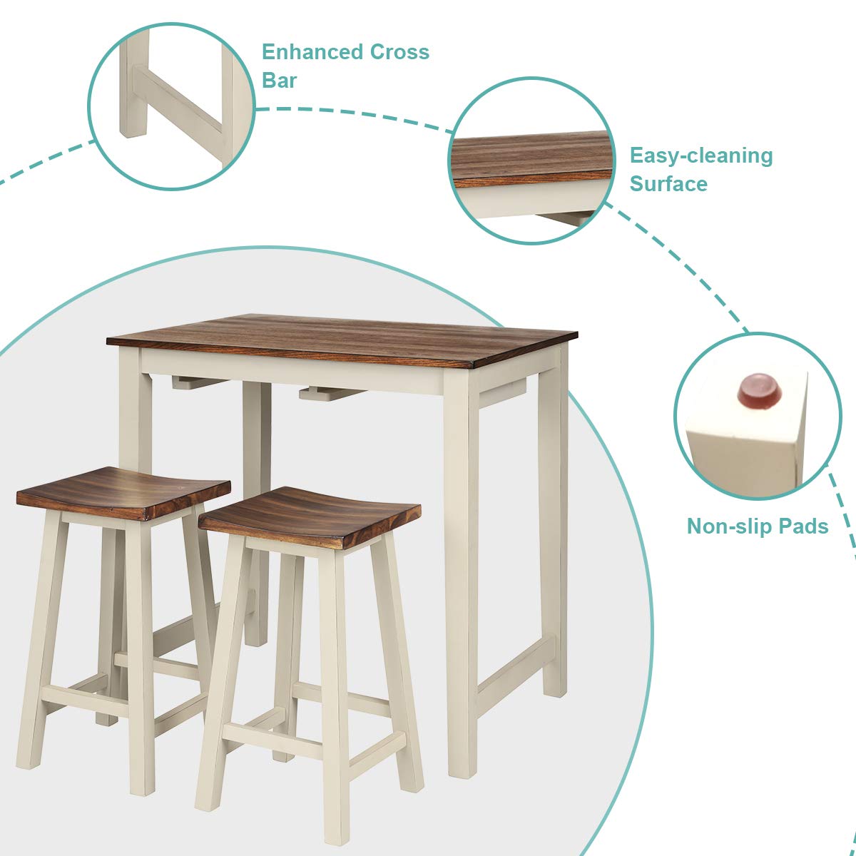 3-Piece Counter Height Pub Table Set with 2 Bar Stools