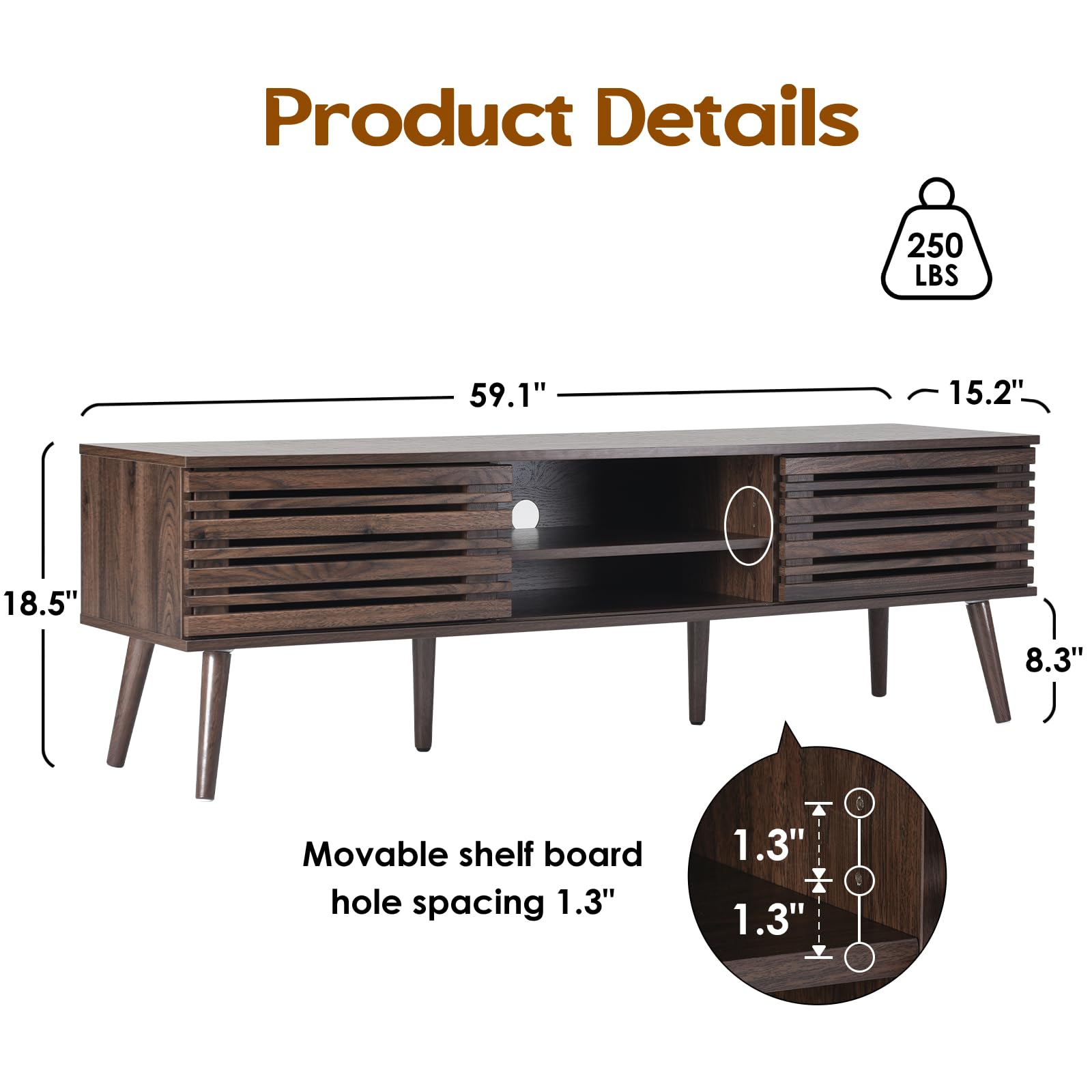 Mid-Century Modern TV Stand for TVs up to 70"