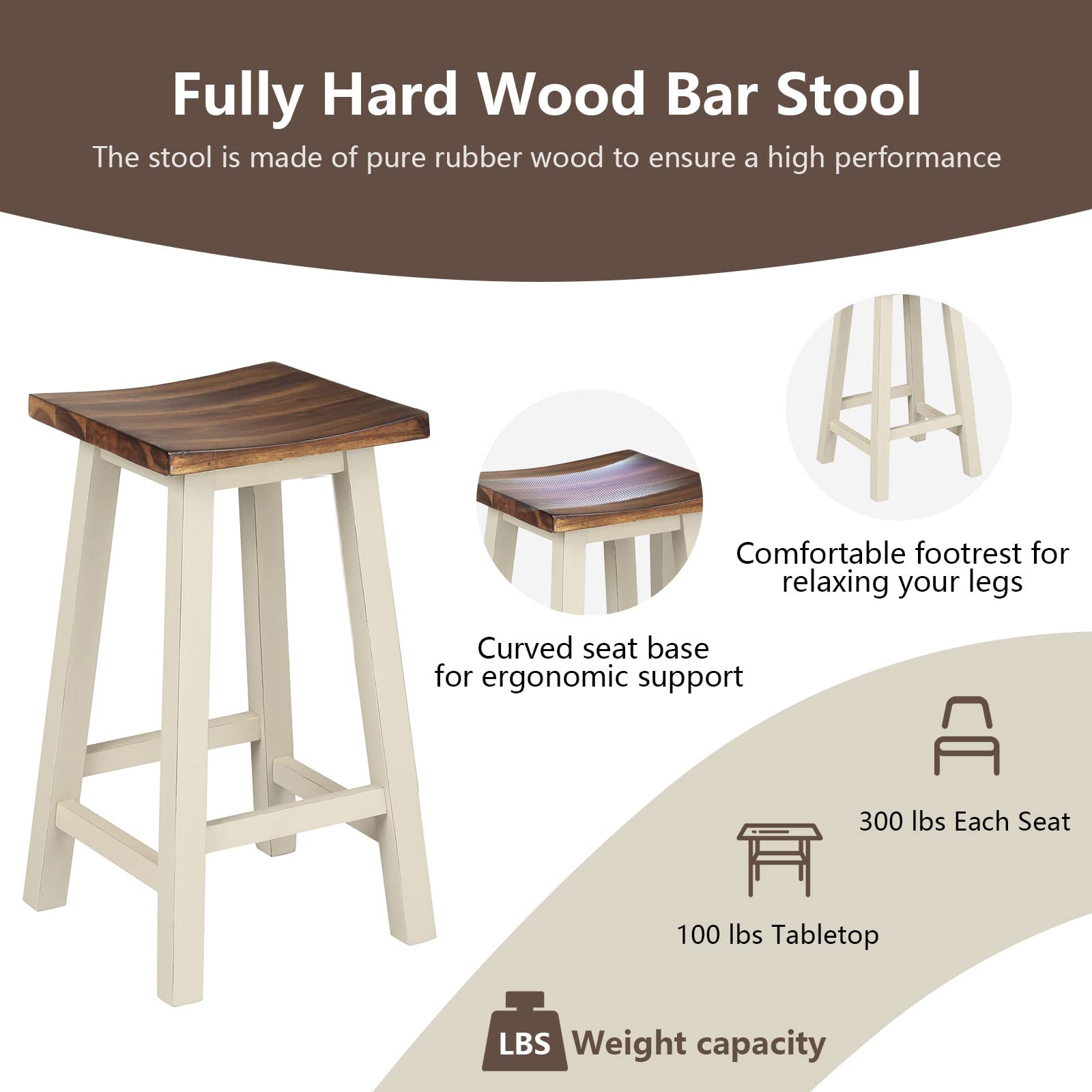 3-Piece Counter Height Dining Set with Saddle Stools