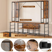 EnHomee 78.6" TV Stand for Living Room, Large Entertainment Center with 11 Fabric Drawers, 2 LED Lights & Power Outlets, Modern Dresser with Storage Shelves, Wall Unit for Bedroom, Brown