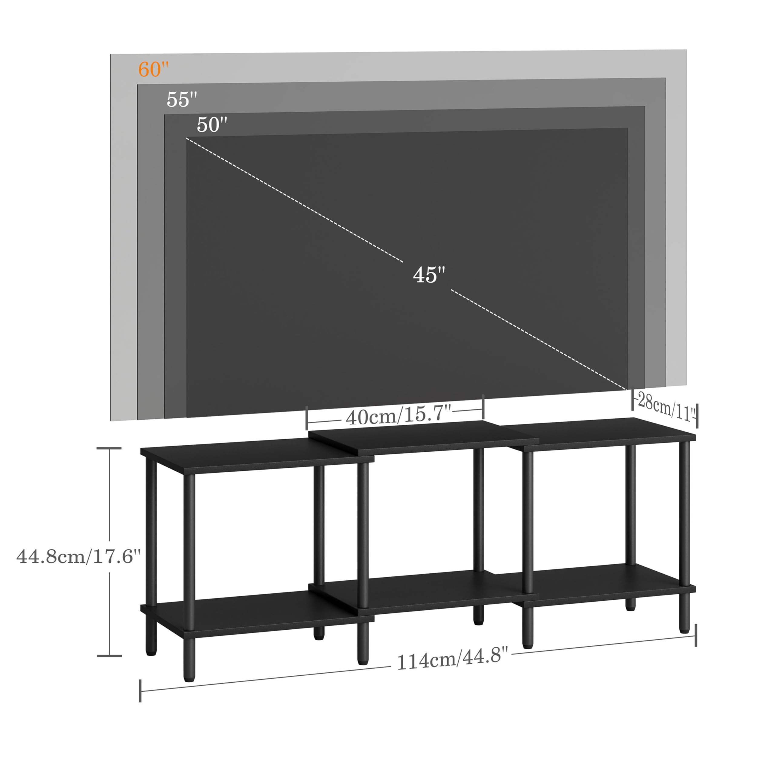 YAUKTAK TV Stand, Entertainment Center, Industrial TV Media Console Table with Open Storage Shelves, 2 Tier TV Cabinet for Living Room, Bedroom LTS107BK
