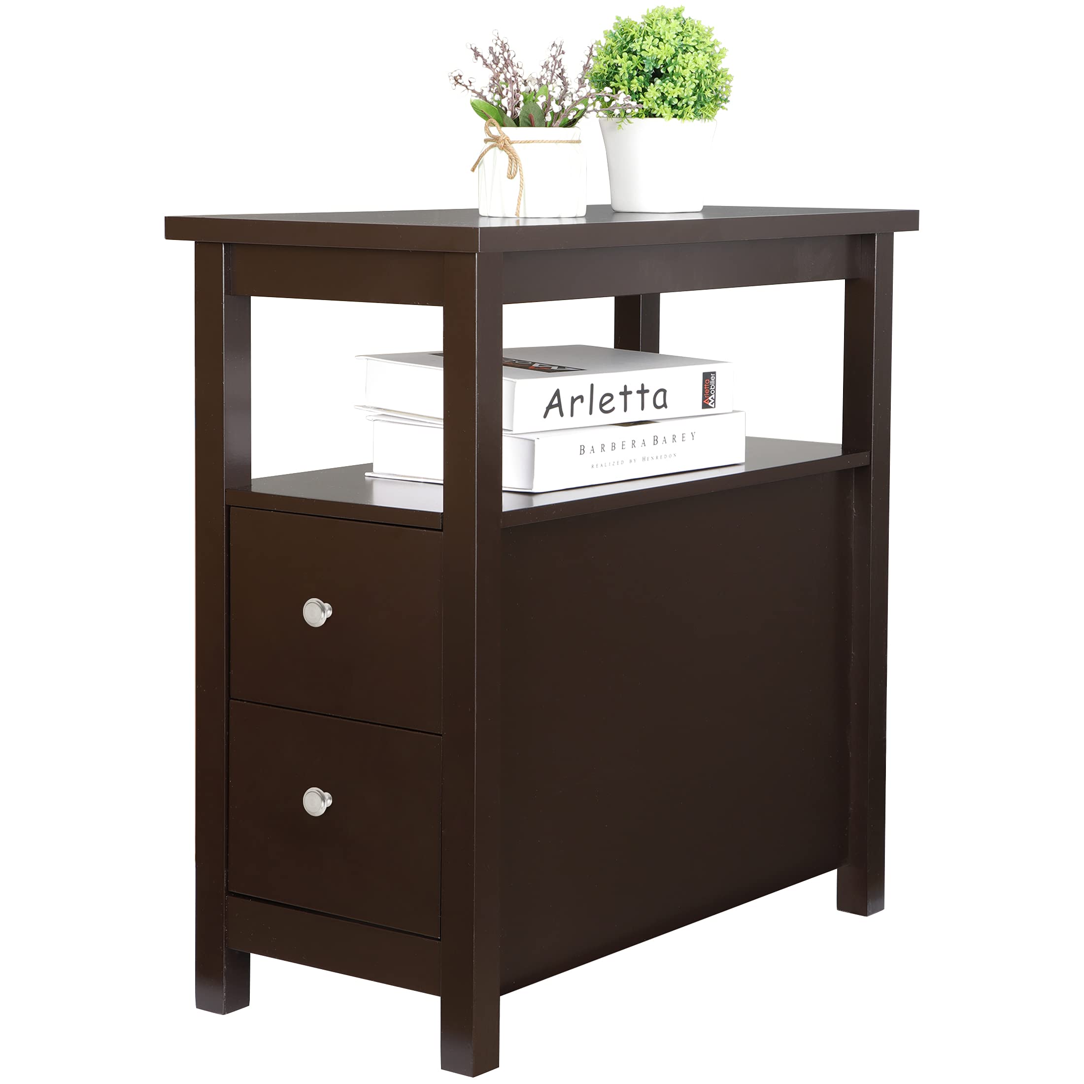 Slim End Table with Drawer & Storage Shelf