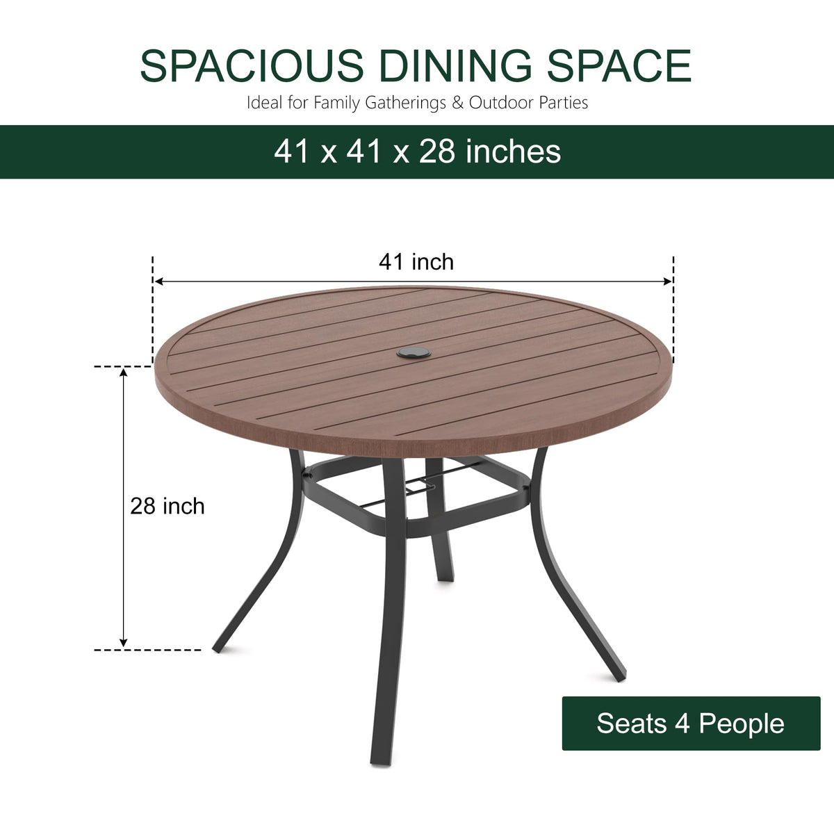 Anmutig 41" Round Outdoor Dining Table Metal Patio Table Brown Top