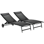 Outsunny Chaise Lounge Outdoor, 2-Piece Lounge Chair with Wheels, Black