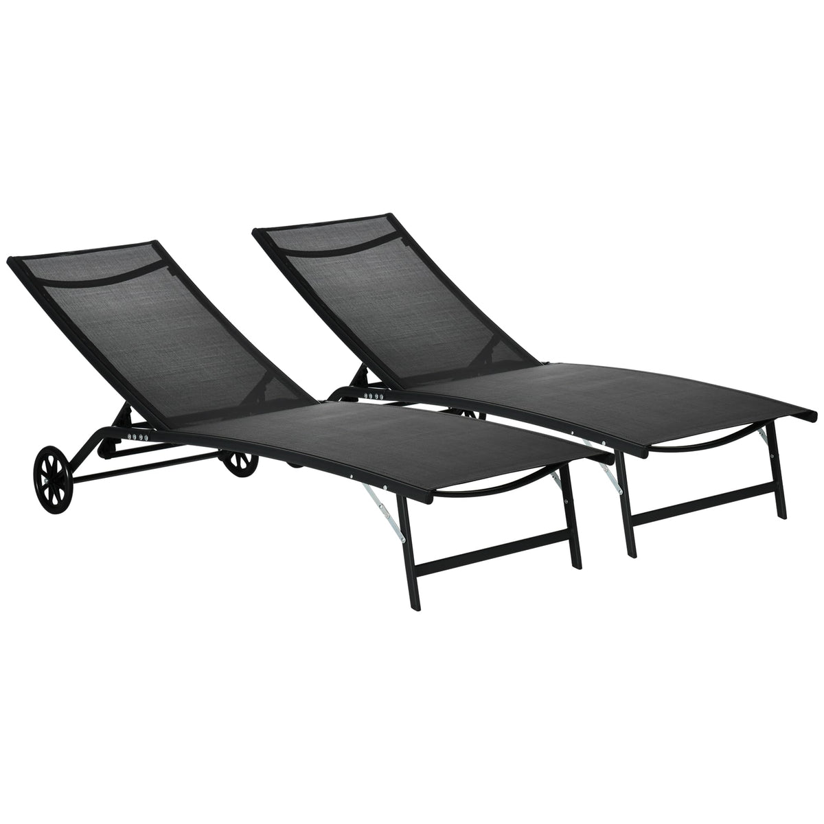 Outsunny Chaise Lounge Outdoor, 2-Piece Lounge Chair with Wheels, Black