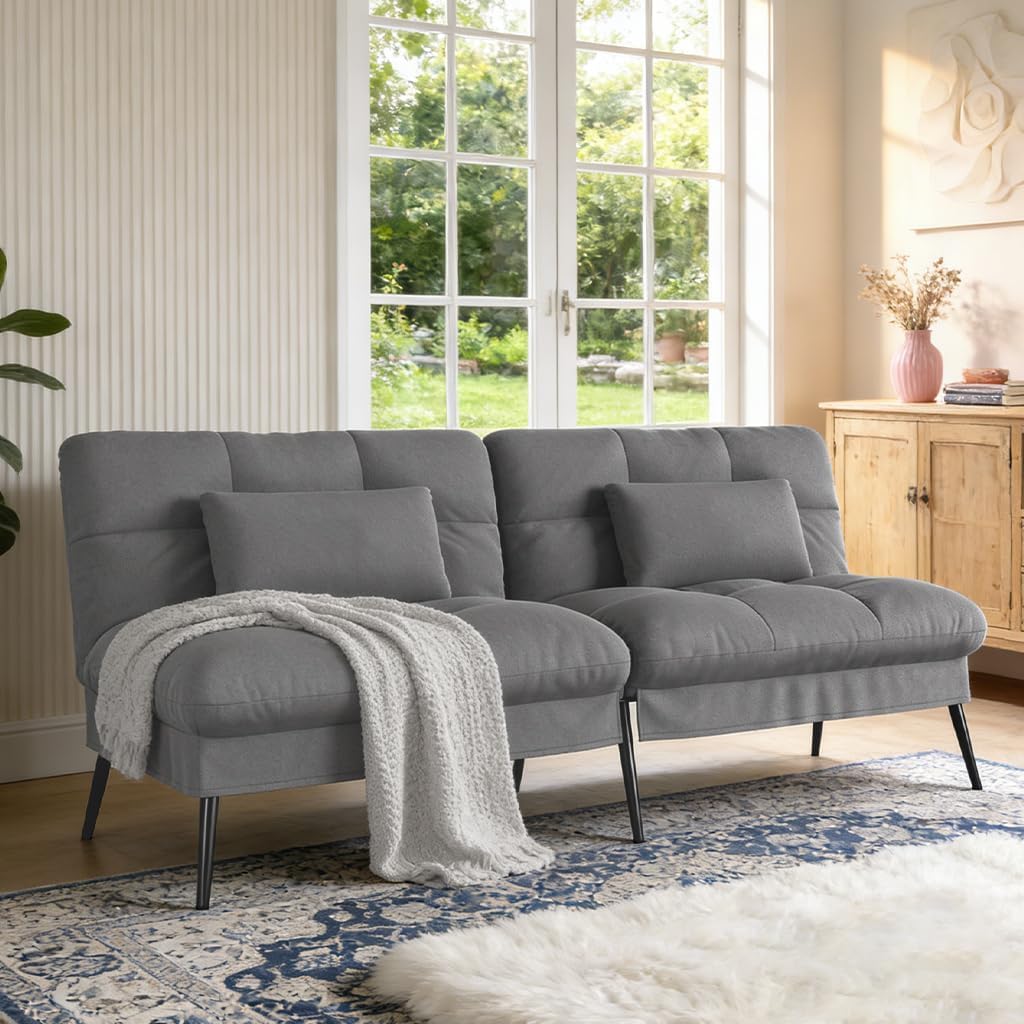 COMHOMA 72″ Futon Sofa Bed, Sleeper Sofa with Adjustable Backrest,Dark Grey