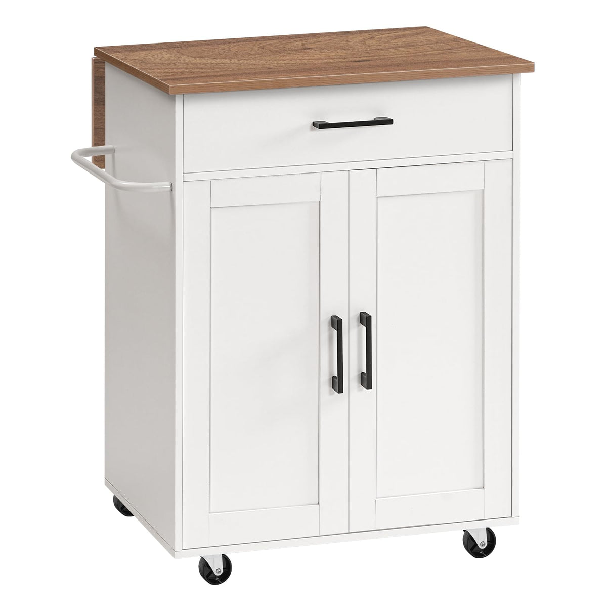 MAHANCRIS Kitchen Island on Wheels with Drop Leaf, Folding Countertop Kitchen Island Cart, Kitchen Island Table with Towel Rack, Drawer, for Kitchen, Dining Room, White and Walnut KIBZ12501