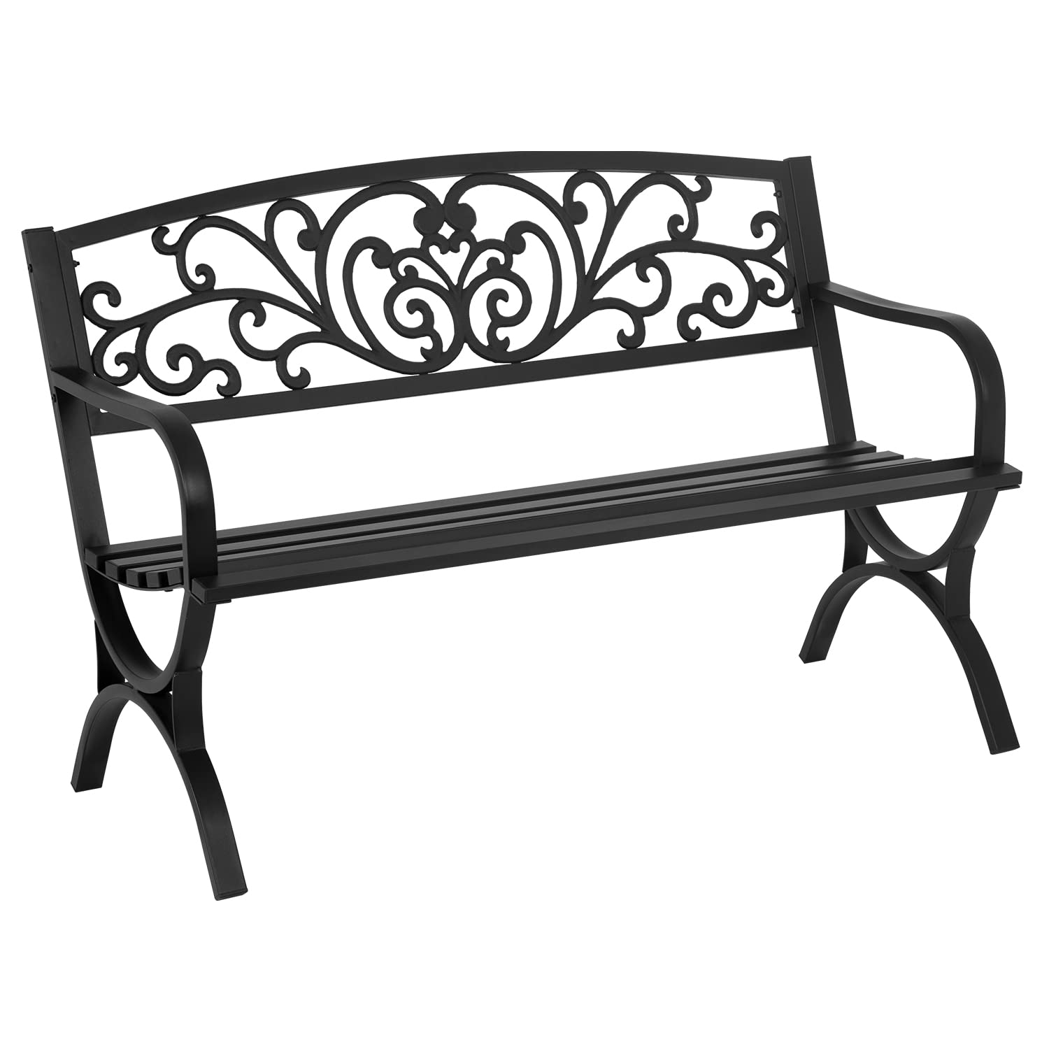 50-Inch Outdoor Metal Bench with Floral Backrest