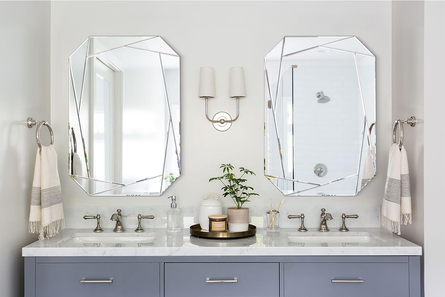 Hexagonal Frameless Beveled Wall Mirror