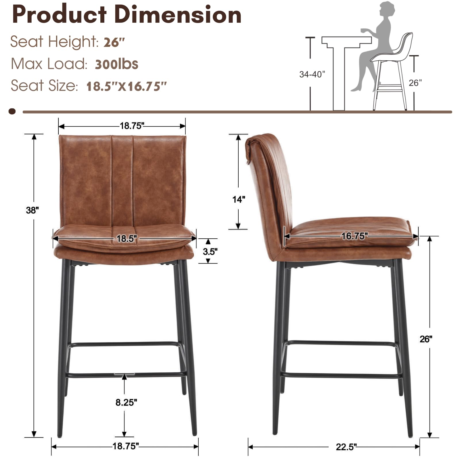 Leather Counter Height Bar Stools with Back