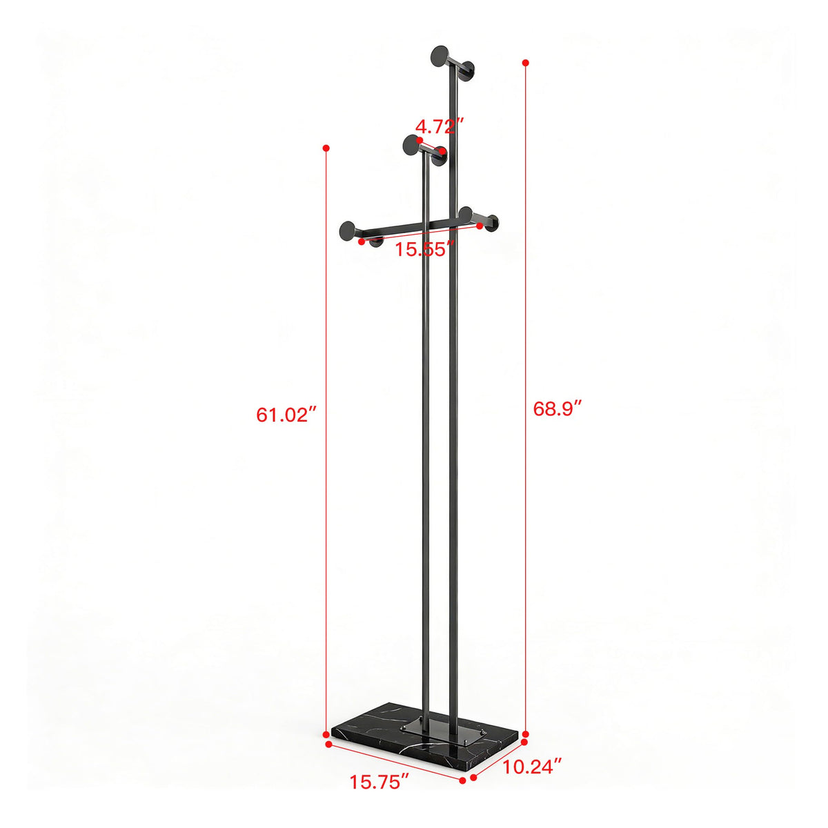 JIAYUEJU Heavy Duty Coat Rack Freestanding Marble Base Coat Tree (Black)