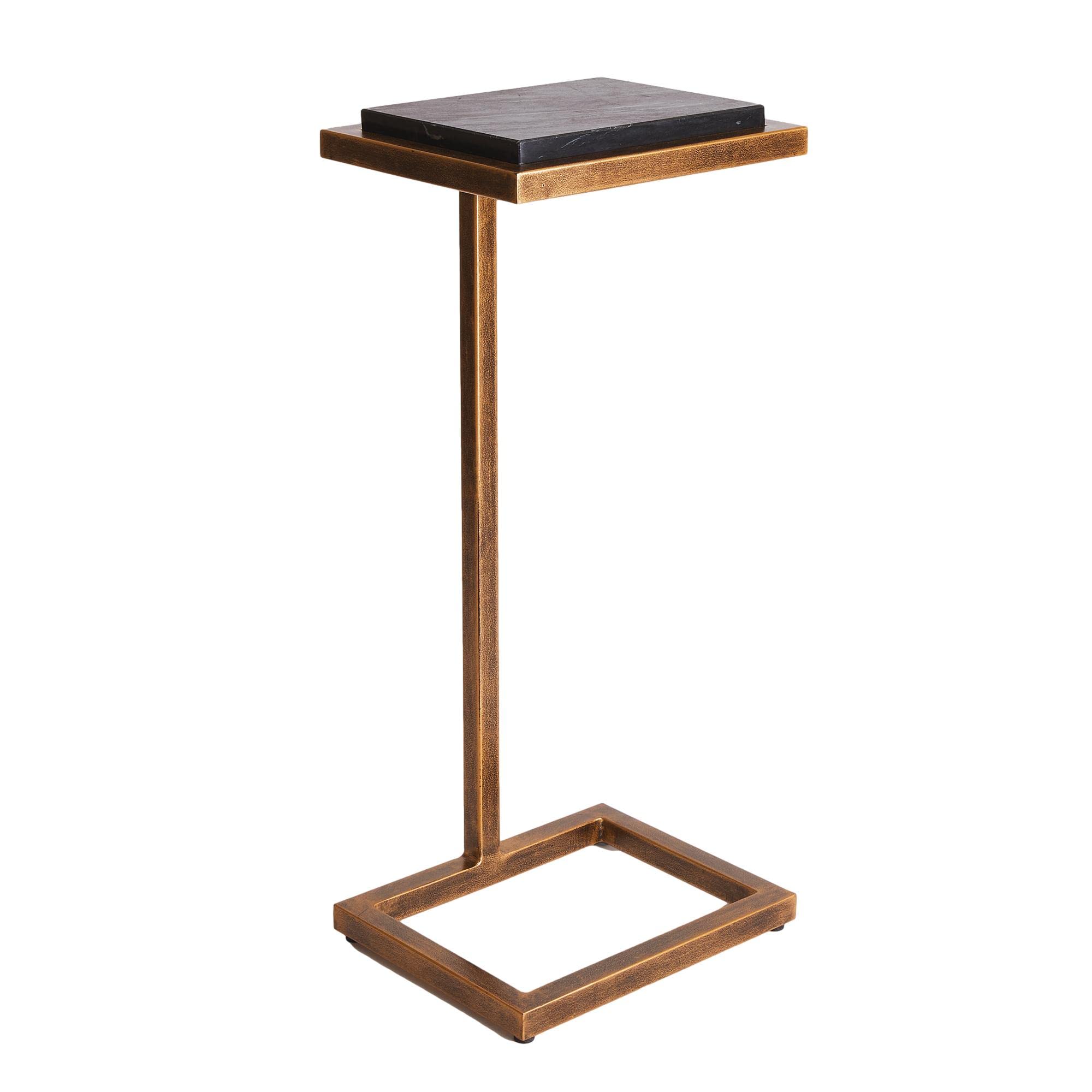 MY SWANKY HOME Petite Minimalist Bronze Black Accent Table Cantilever Pull Up Marble Metal Gold
