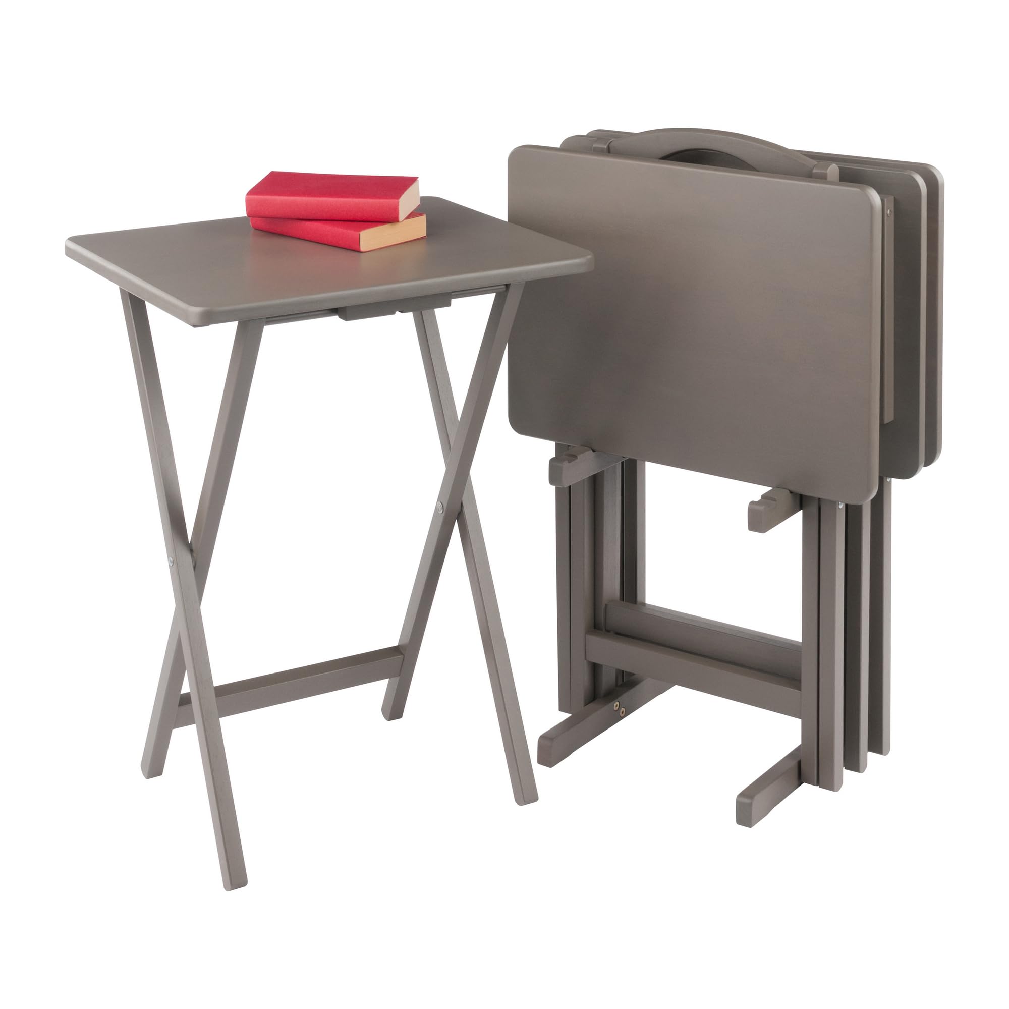 Winsome Alex Set of 4 Foldable Snack Tables with Storage Rack, Easy to Store Portable Fold Up Table Set for Kitchen, Living Room TV Dining, Crafts, Puzzles, Work from Home