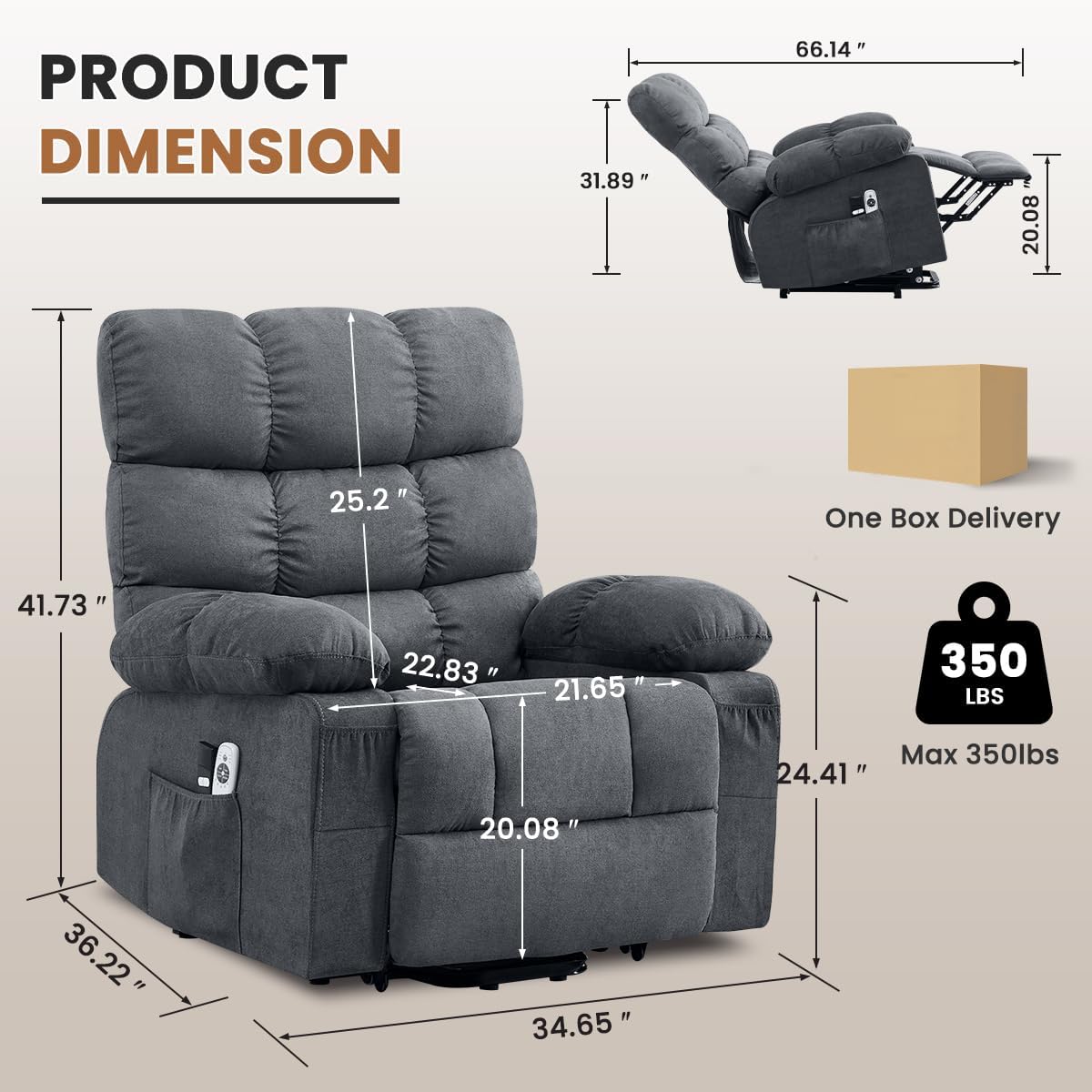 BOSMILLER Electric Power Lift Recliner Chair Sofa with Massage and Heat for Elderly,Lift Chair with Cup Holders Side Pockets for Living Room