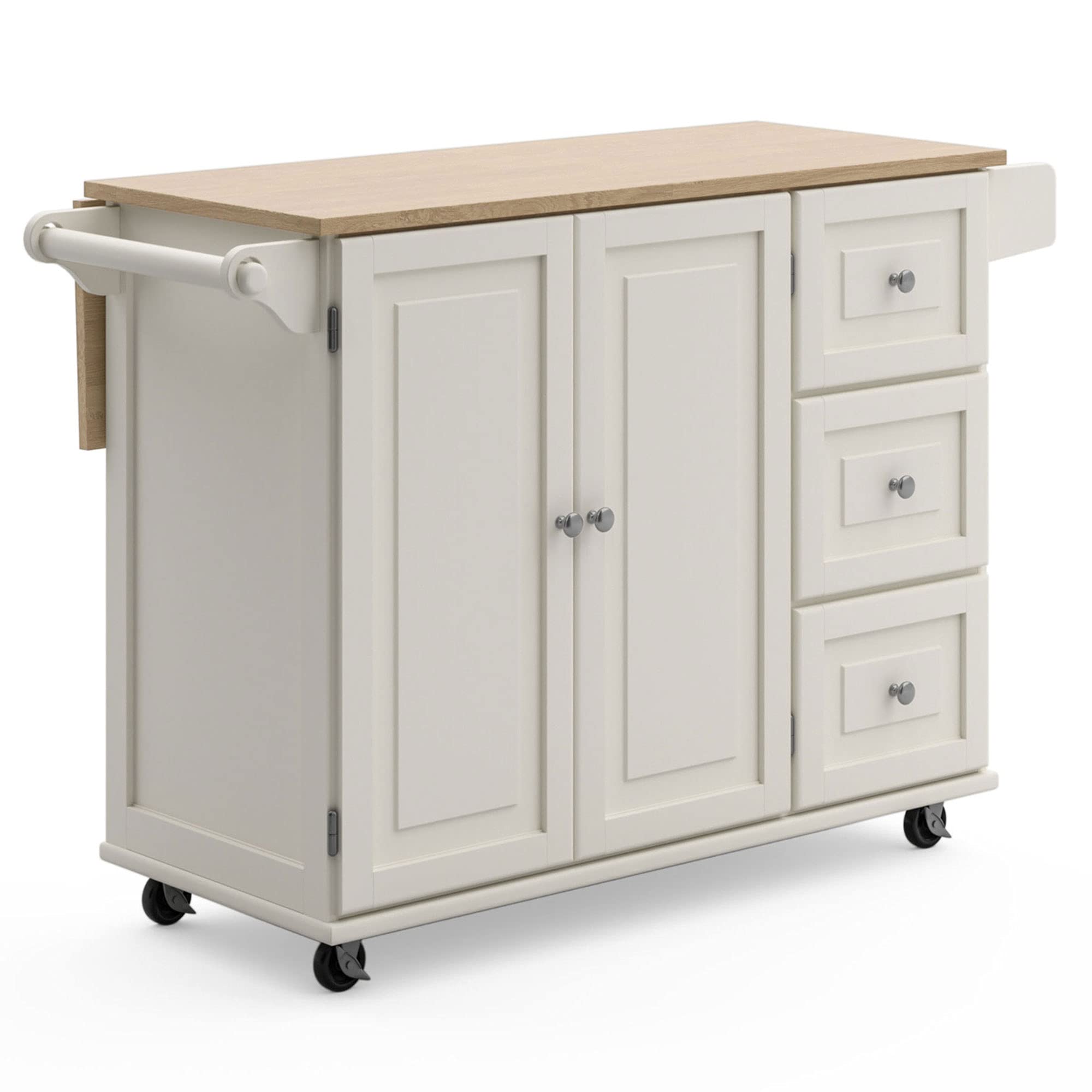 Homestyles Dolly Madison Off-White Mobile Kitchen Island Cart with Wood Drop Leaf Breakfast Bar