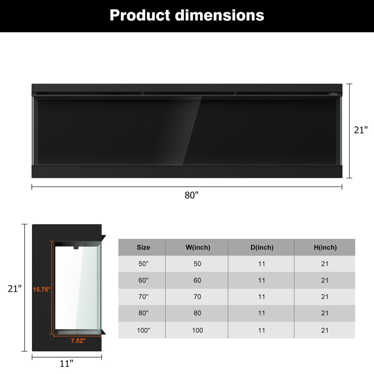 80 Inch 3 Sided Electric Fireplace, Smart Linear Fireplace Heater with 3D Realistic Flames/Ember/Ambient, LED Color Cycle, Timer, Crackling Sound, 1500W/750W, Recessed